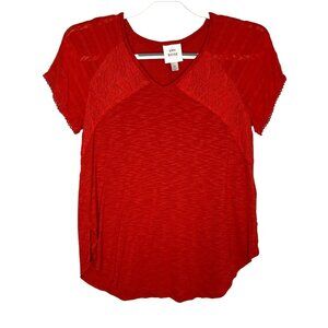 Knox Rose Boho Lace Short Sleeve Top Red Rayon Linen XS